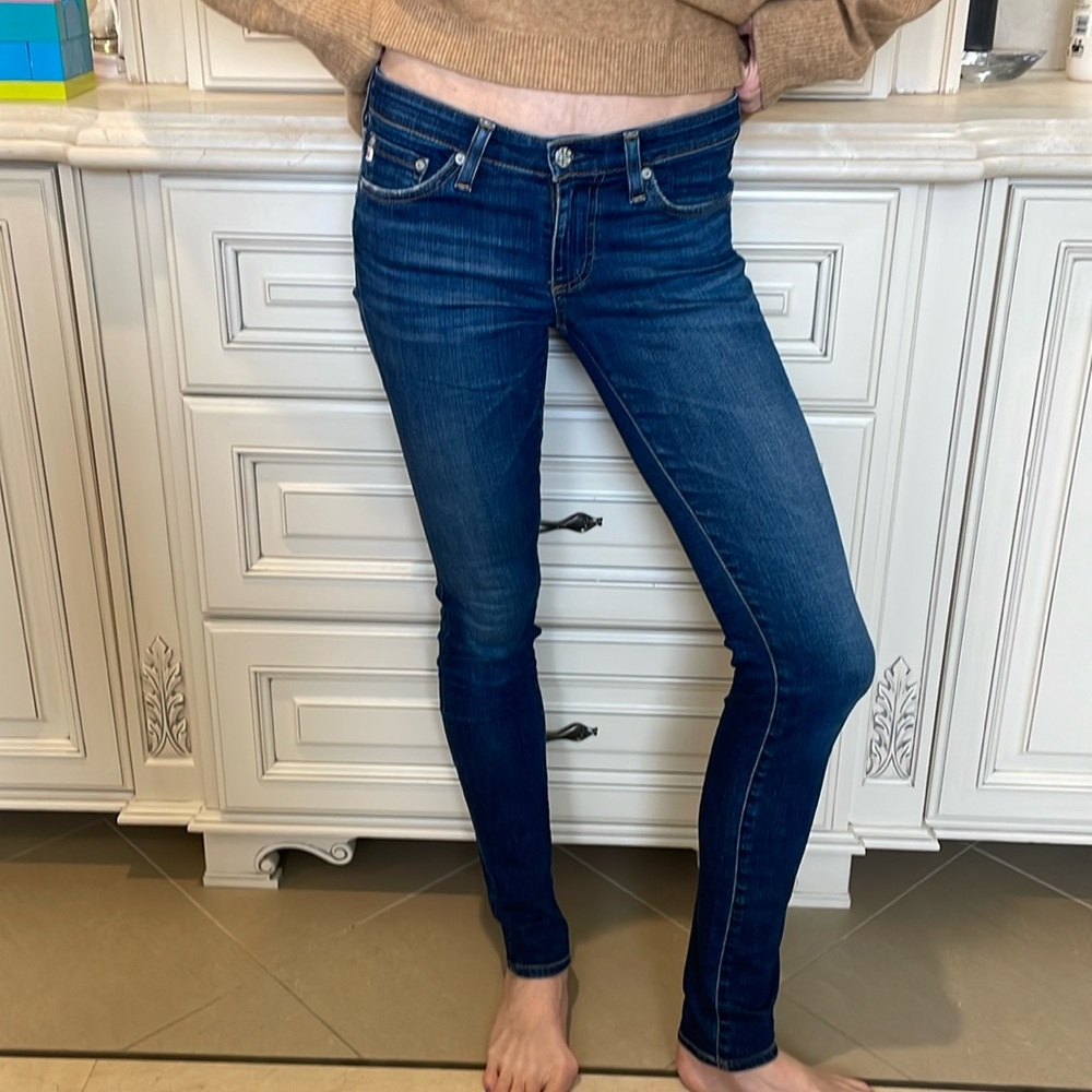 AG low rise blue skinny jeans